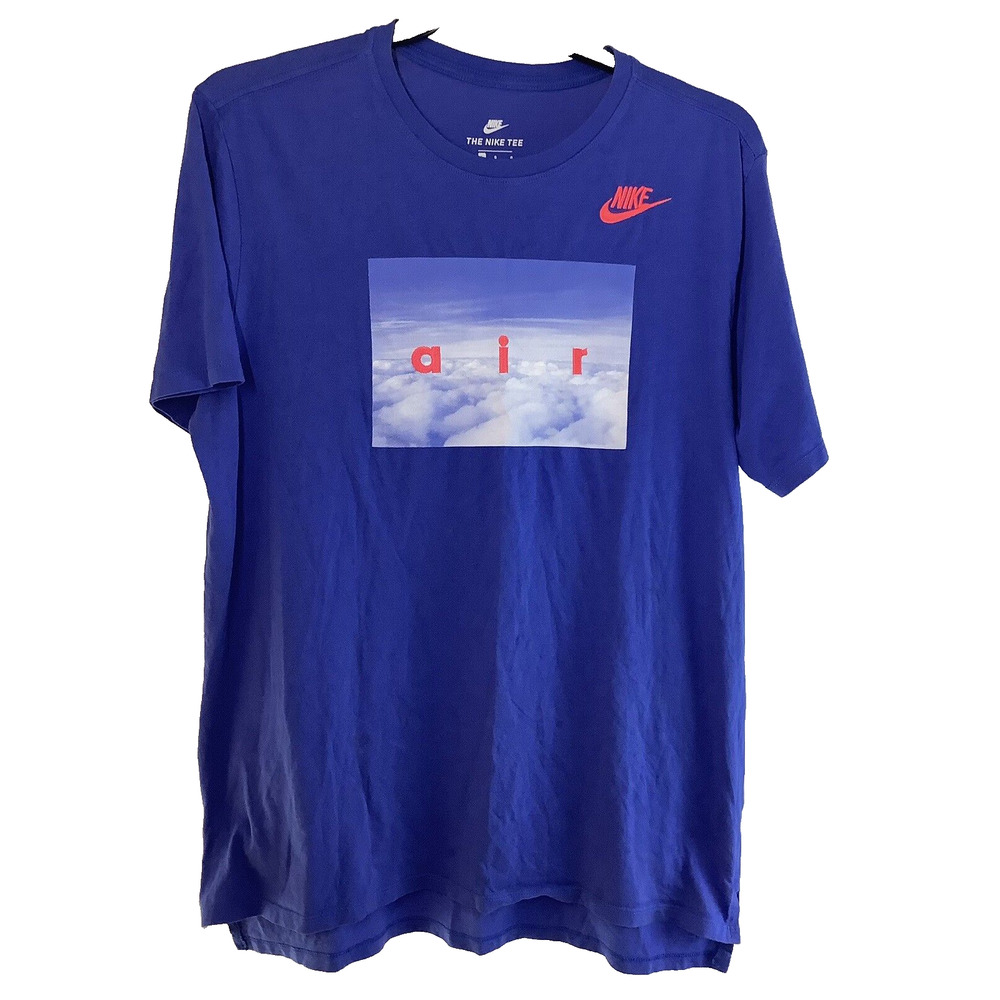 Nike Air - Embroidered Logo Blue T-Shirt - Clouds Shirt Basketball Size L